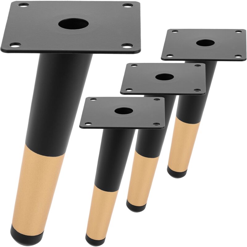 Primematik - Lot de 4 pieds de meubles de forme conique avec protection antidérapante 15cm couleur noir et or Primematik - Lot de 4 pieds de meubles de forme conique avec protection antidérapante 15cm couleur noir et or