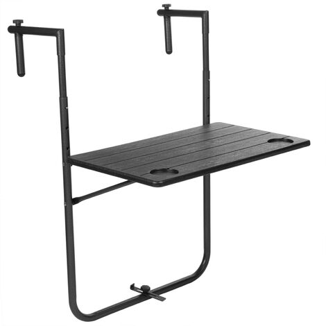 PrimeMatik - Mesa rectangular ajustable para balcón 60x36cm negro
