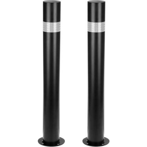 PrimeMatik - Pack de 2 pcs de bornes bornes en acier avec socle cloué 90x750mm noir