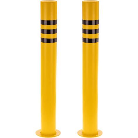 PrimeMatik - Pack de 2 pcs de bornes en acier avec base clouée jaune 89x750mm