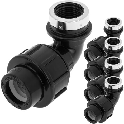 PrimeMatik - Pack de 5 unidades terminal de rosca hembra acodada de polietileno 20 mm x 1/2“ para sistema de riego