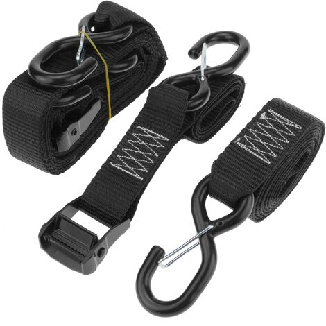 PrimeMatik - Packung mit 2 Spanngurten mit Schnalle und Sicherheitshaken 2m x 38mm 550Kg, Farbe schwarz