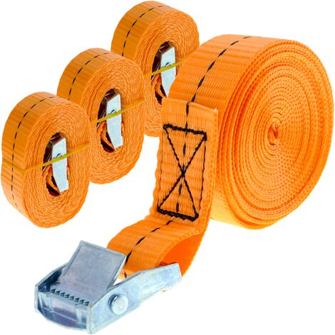 PrimeMatik - Packung mit 4 Spanngurten mit Schnalle 4m x 25mm 250Kg, Farbe orange
