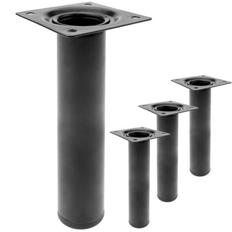 PrimeMatik - Pieds de table rond pour meubles et bureau en acier noir 25cm 4-pack
