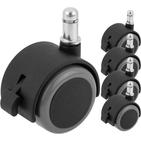 PrimeMatik - Roulettes pivotantes en nylon et PVC avec anneau frein tige de serrage 50 mm M11 lot de 5