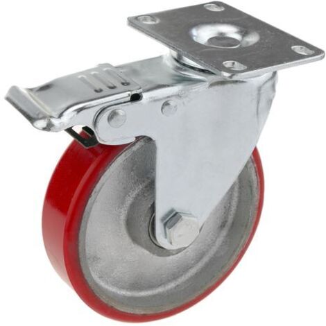 PrimeMatik - Rueda pivotante industrial de poliuretano y metal con freno 125 mm