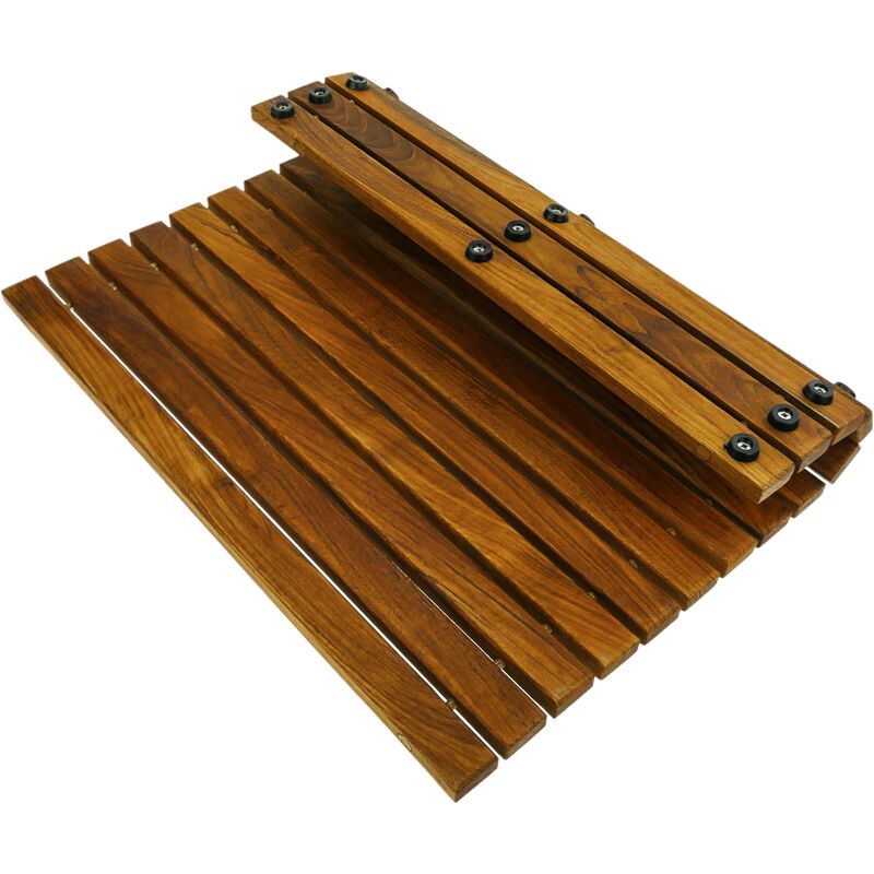 Shower mat 50 x 50 cm square and roll-up. Certified teak wooden platform - Primematik