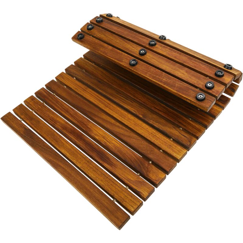 Shower mat 60 x 40 cm rectangular and roll-up. Certified teak wooden platform - Primematik