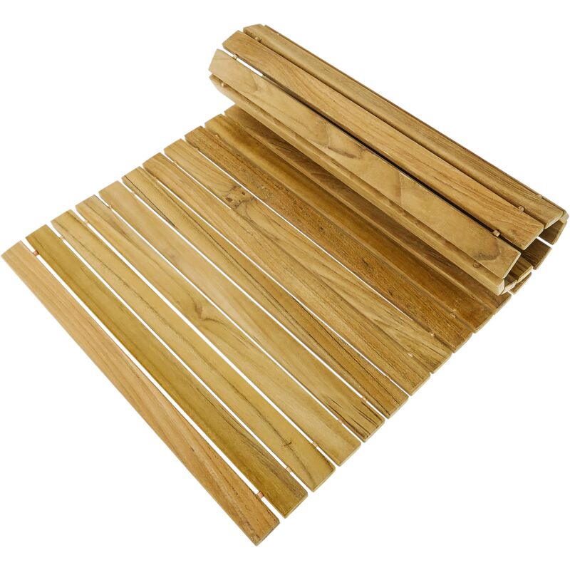 Shower mat carpet 48 x 30 cm rectangular and roll-up. Certified teak wooden platform - Primematik