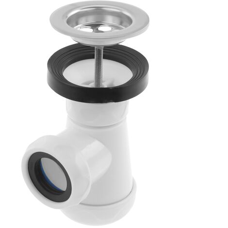 PrimeMatik - Sifón botella corto extensible con válvula para lavabo-bidet 1"1/4 x ∅ 70 mm