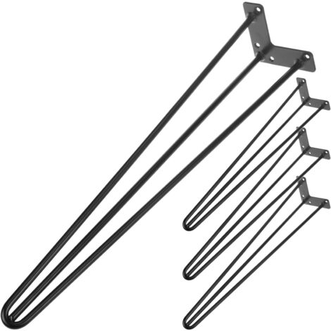 PrimeMatik - Table legs for desks cabinets furniture made of steel 3 rods 71 cm black 4-pack