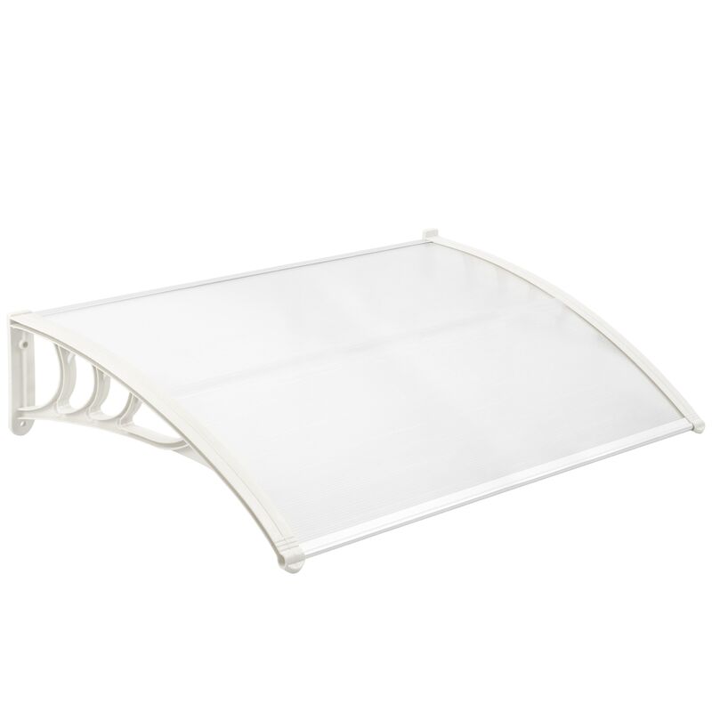 

PrimeMatik - Tejadillo de protección 120x80 cm transparente. Marquesina para puertas y ventanas con soporte blanco