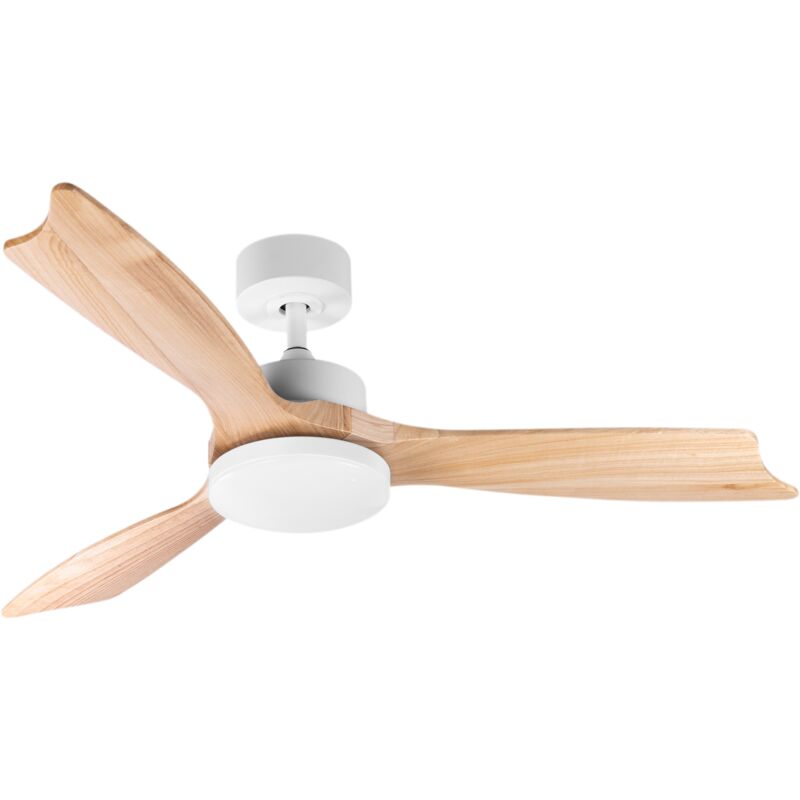 Primematik - Ventilateur de plafond à pales claires et couleur bois avec commande, mode été/hiver, 6 vitesses programmables 20W 132 cm