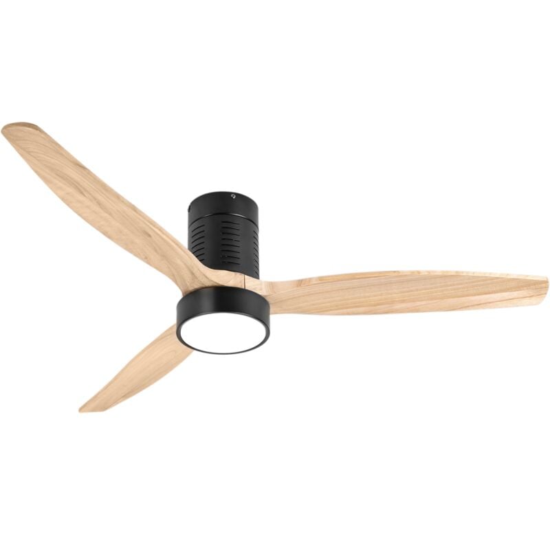 Primematik - Ventilateur de plafond à pales claires et couleur bois avec télécommande et Wi-Fi, mode été/hiver, 6 vitesses programmables 30W 132 cm