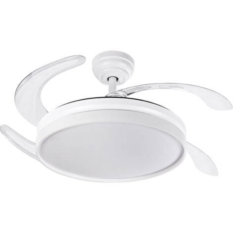 PrimeMatik - Ventilateur de plafond avec télécommande à pales rétractables, lumière LED 6 vitesses mode été/hiver, 35W 107cm couleur blanc
