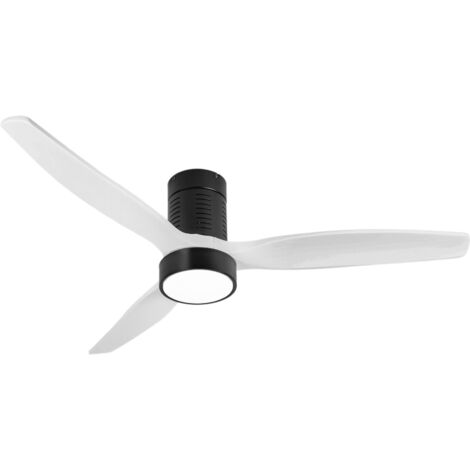 PrimeMatik - Ventilateur de plafond lumineux et pales blanches avec commande, mode été/hiver, 6 vitesses programmables 30W 132 cm