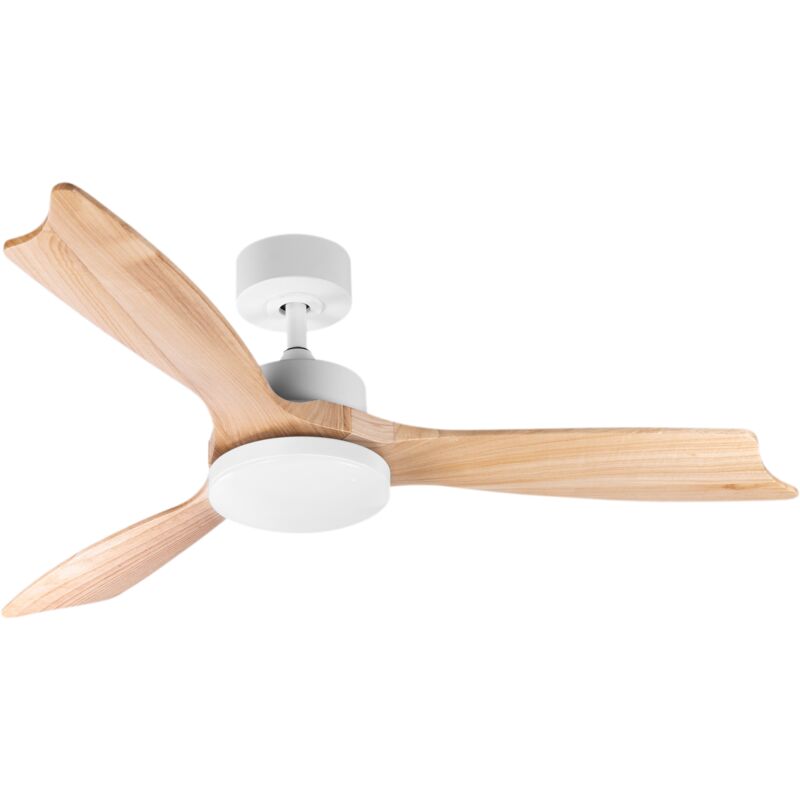 Image of Primematik - Ventilatore da soffitto con luce e pale color legno con comando, modalità estate/inverno, 6 velocità programmabili 20W 132 cm