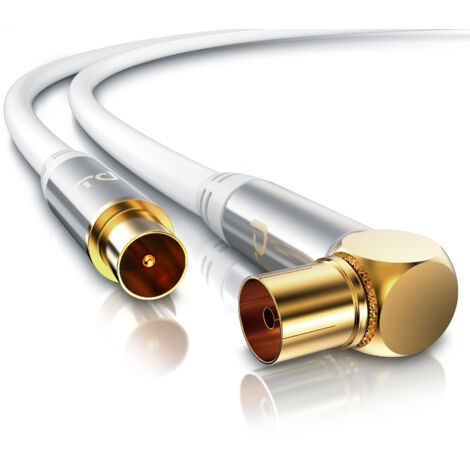 Primewire Antennenkabel gewinkelt - Koaxialkabel - Koax Kupplung 90° Winkel zu Stecker gerade - HDTV 75 Ohm - weiß - 3 m