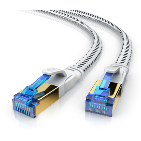 Primewire Flachbandpatchkabel CAT 8 mit Baumwollummantelung - Gigabit Ethernet LAN Kabel - 40 Gbit/s - S/FTP PIMF Schirmung - Netzwerkkabel - 1m