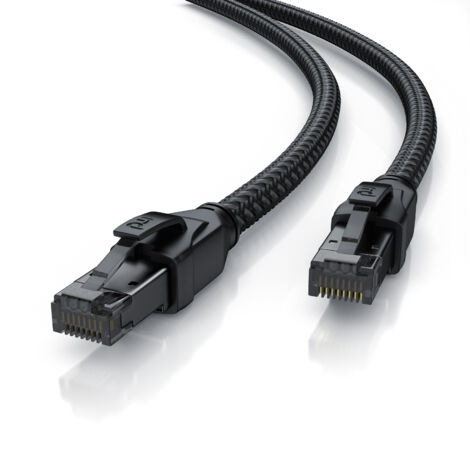 Primewire Patchkabel CAT 8 mit Baumwollummantelung, Gigabit Ethernet LAN Kabel - Black Series, 40 Gbit/s - S/FTP PIMF Schirmung, Netzwerkkabel - 0,25m