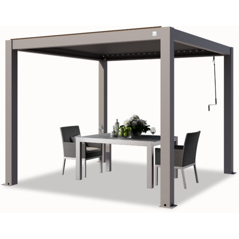 PRIMEYARD Pergola 3x3 m aluminium posts with louvered aluminium roof grey canopy