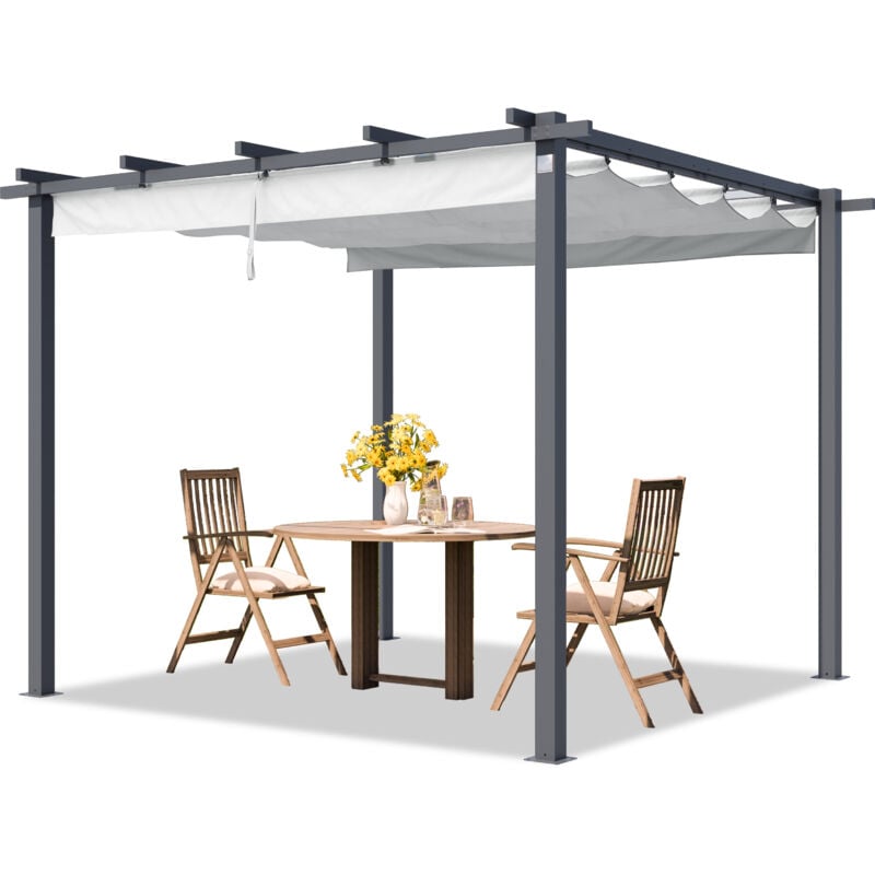 Primeyard Pergola 3x3 m pavillon avec toit rétractable gris - construction en acier