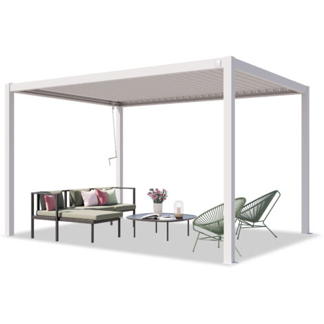 PRIMEYARD Pergola 3x4 m montanti in alluminio con tetto a doghe in acciaio gazebo da giardino bianco