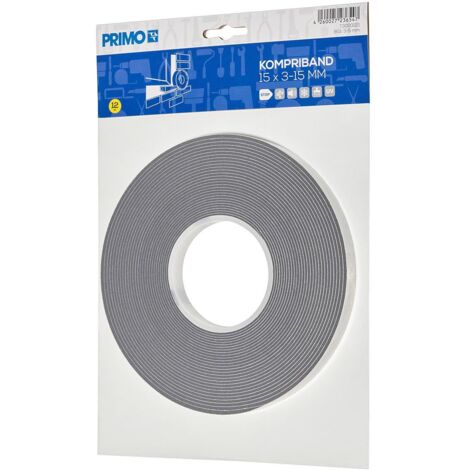 PRIMO Kompriband selbstklebend grau 15×3–15 mm 12 m