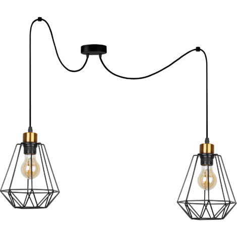 Primo p sospensione nero+oro 2x60w e27 paralume nero