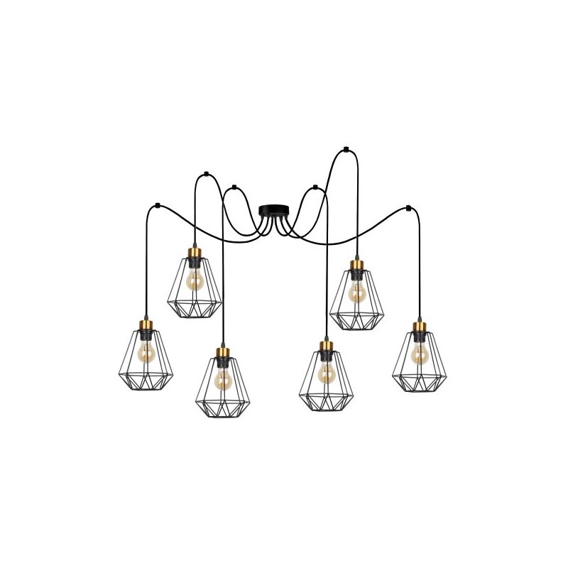 Primo p sospensione nero+oro 6x60w e27 paralume