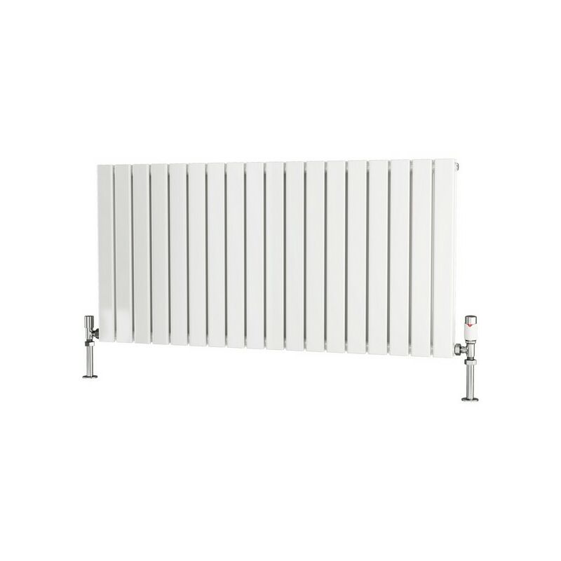 Primus - Flat Tube Steel White Horizontal Designer Radiator 600mm x 1250mm Double Panel - Electric Only - Thermostatic