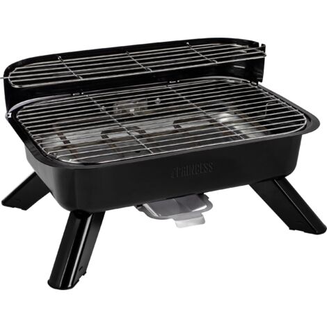 Princess 01.112252.01.001 électrique, charbon de bois Barbecue avec protection anti-vent, avec pied, avec réglage manue