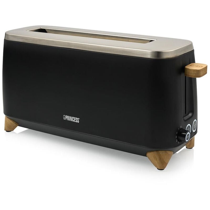 Princess - 01.142361.01.001 Grille-pain à fente large noir, bois (clair)