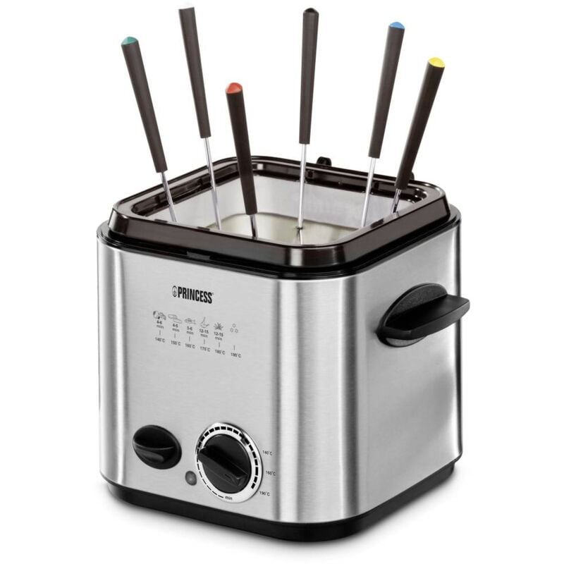 Princess - 182611 Friteuse 1.2 l 840 w 6 fourchettes à fondue acier inoxydable (brossé)