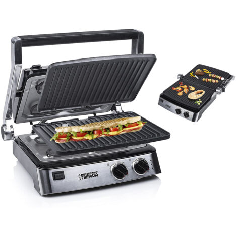Princess  Elektro Kontaktgrill 2 getrennte Temperaturregler  Edelstahl, Schwarz
