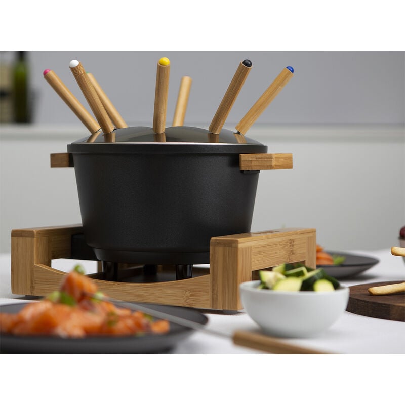Princess - Elektro Fondue Bambusgehäuse 1,5Liter mit 8 Gabeln abnehmbarer Thermostat - 800W
