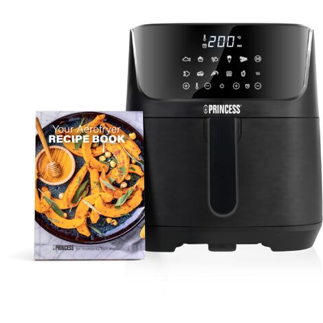 Princess Friggitrice ad Aria Digitale 6,5 L – con divisorio rimovibile – 60 percento di consumo energetico in meno – Schermo Tattile Digitale – 12 Programmi – senza Olio – Nero – 182061