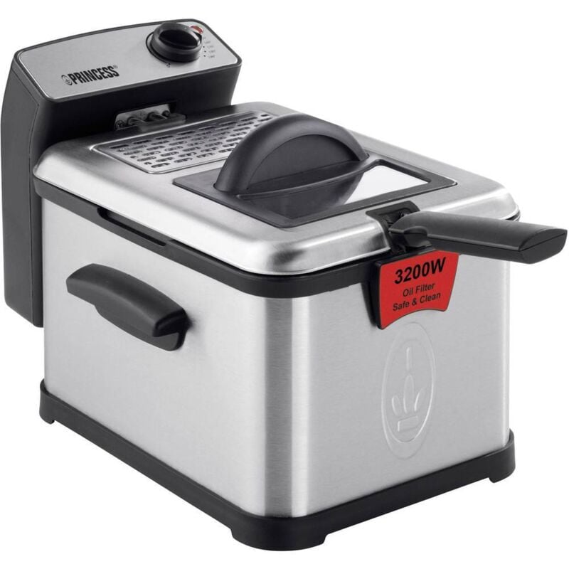Princess - Superior Friteuse zone froide 3 l 3200 w avec réglage manuel de la température acier inoxydable, noir
