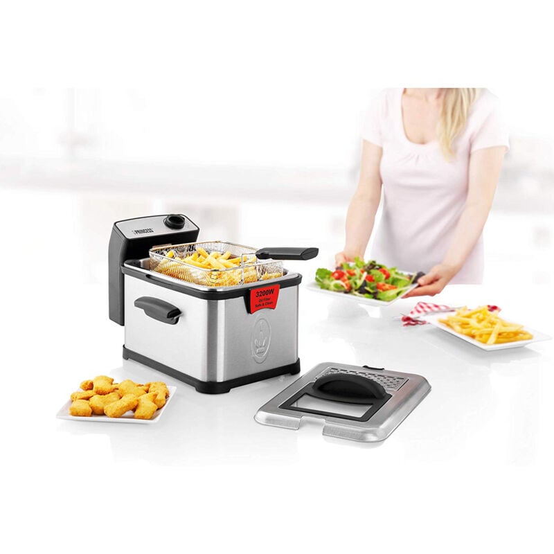 Princess - Kaltzonen Fritteuse Edelstahl Sichtfenster Deckel 3200 w, 3 Ltr.