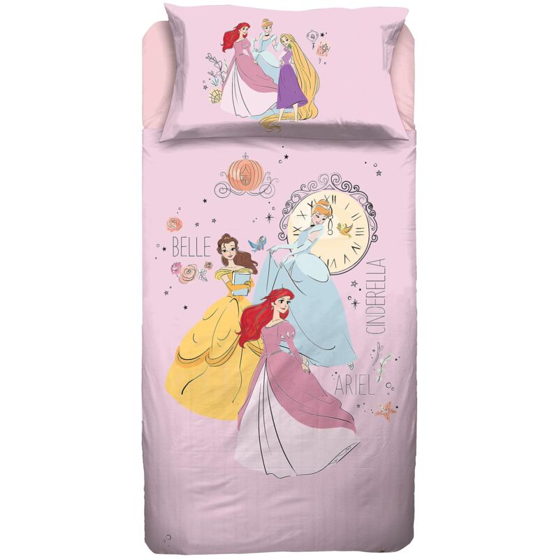 Image of Princess, Lenzuolo Letto Singolo, Completo Letto Singolo Disney, Lenzuolo Sopra, Lenzuolo Con Angoli, Federa, Rosa, Disney, 100% Cotone, Prodotto