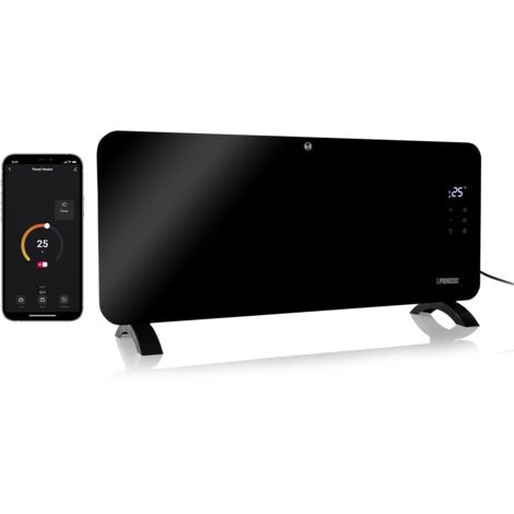 Princess Riscaldatore elettrico connesso - Riscaldamento a convezione - Controllo manuale, tramite app o vocale - App gratuita - Pannello in vetro - 2000W - Nero - 348200