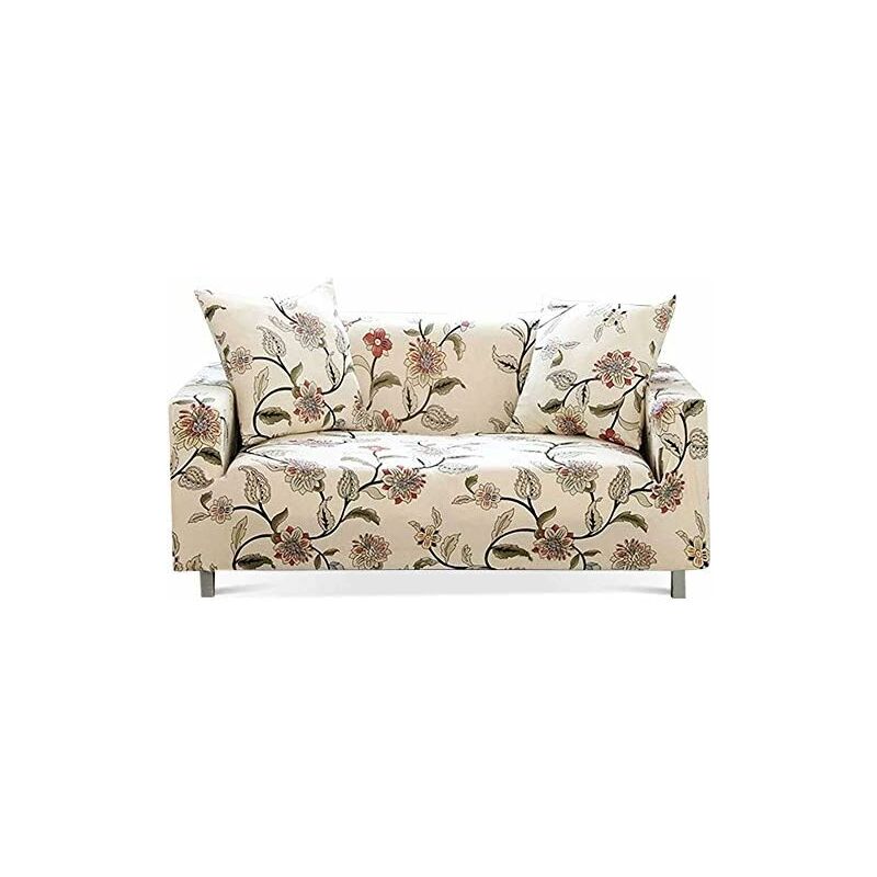 Printed Sofa Cover Elastic Couch Cover Couch Cover for Couch and Loveseat Cover with Two Free Pillow Cases (Flowers, Loveseat)
