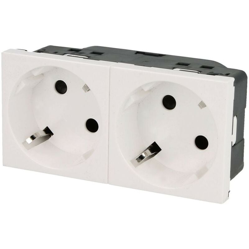 Prise 2 postes Mosaic 4 modules, 250 v 45°, bornes enfichables, blanc