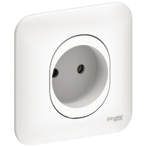 SCHNEIDER ELECTRIC Prise 2P 16A (sans terre) encastré blanc complete avec plaque bornes auto fixation vis/griffes série OVALIS