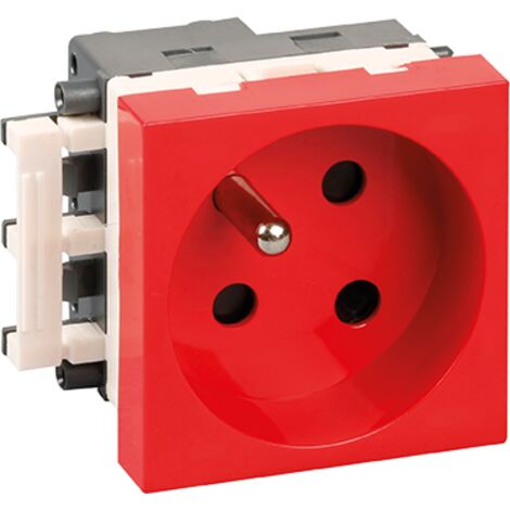 Prise 2P+T 16A détrompée rouge format 45x45mm à clipser (ss dét.) EUR'OHM 61411