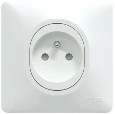 SCHNEIDER ELECTRIC Prise 2P+T 16A encastré blanche à puit complete avec plaque connexion auto fixation vis OVALIS