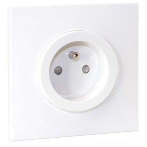 Prise 2P+T 16A NF complet avec griffes et plaque - SQUARE EASY blanc - Eur'Ohm