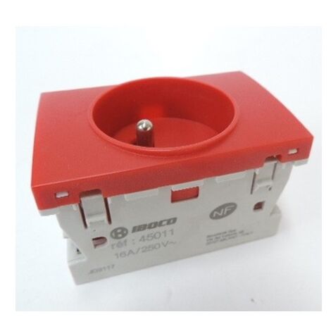 Prise 2P+T 16A simple détrompée rouge RAL3020 format special goulotte appareillage TerCia IBOCO B45011