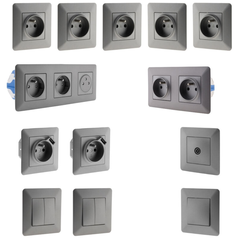 Zenitech - Set de 2 interrupteurs + prise 16A + prise usb + prise tv - Artezo