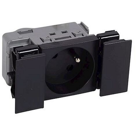 Prise 2P+T appareillage 45 Logix à connexion auto 2 modules pour goulottes, colonnes et colonnettes noir (49241)